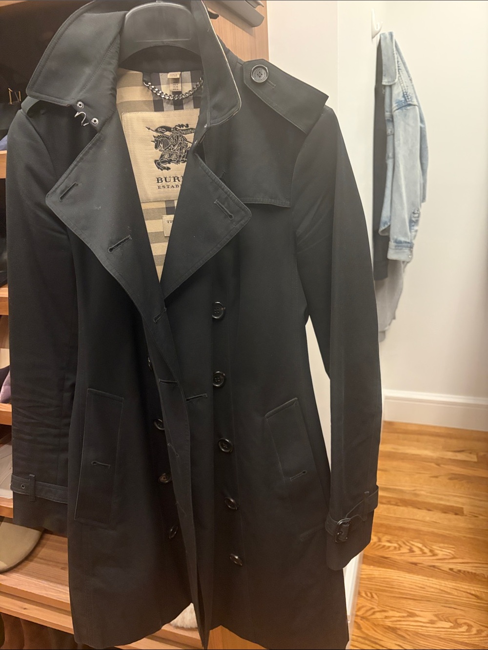 Burberry Black Double-Breasted Trench Coat with Signature Check Lining